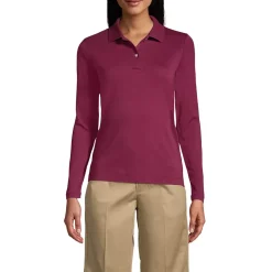 School Uniform Girls Long Sleeve Feminine Fit Interlock Polo Shirt