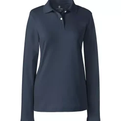 School Uniform Girls Long Sleeve Feminine Fit Interlock Polo Shirt