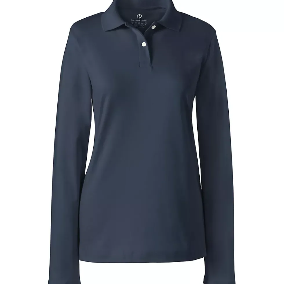 School Uniform Girls Long Sleeve Feminine Fit Interlock Polo Shirt