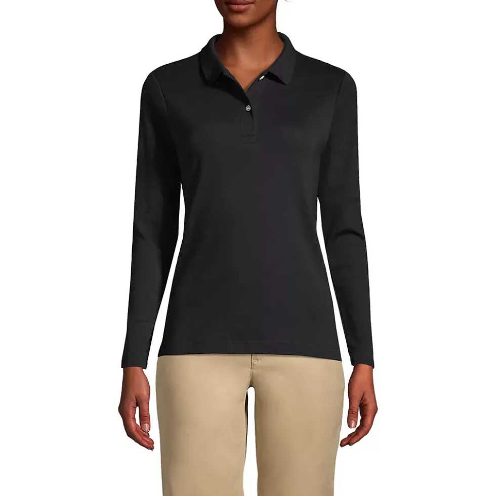 School Uniform Girls Long Sleeve Feminine Fit Interlock Polo Shirt