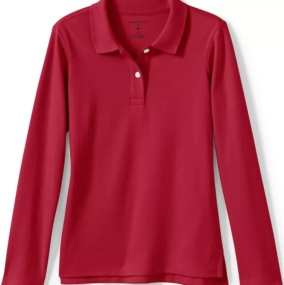 School Uniform Girls Long Sleeve Feminine Fit Interlock Polo Shirt