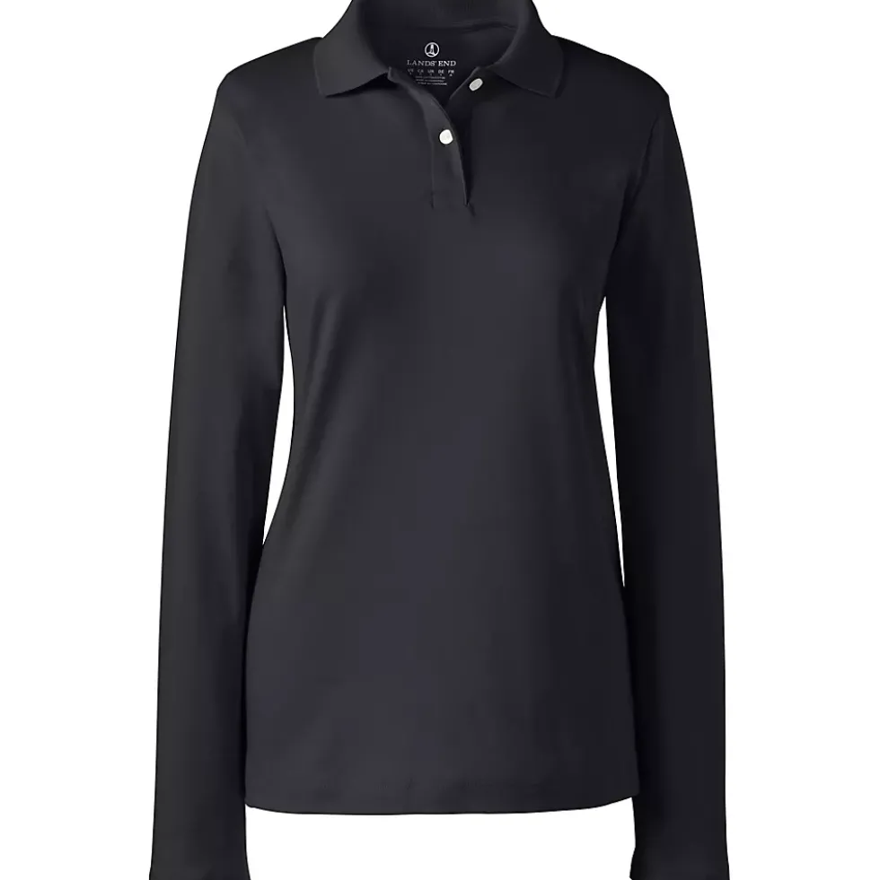 School Uniform Girls Long Sleeve Feminine Fit Interlock Polo Shirt
