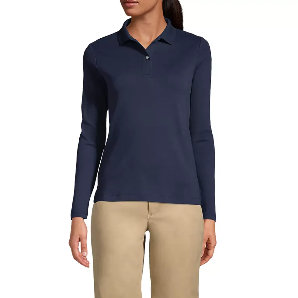 School Uniform Girls Long Sleeve Feminine Fit Interlock Polo Shirt