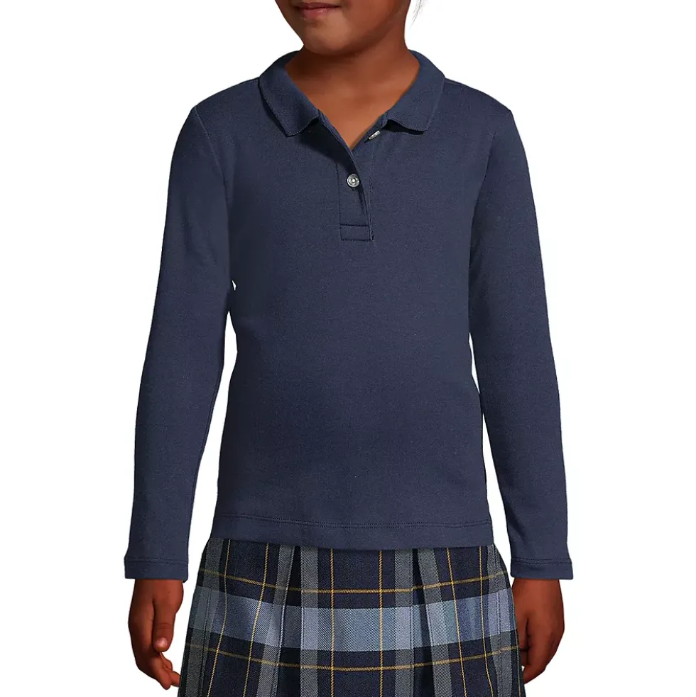 School Uniform Girls Long Sleeve Feminine Fit Interlock Polo Shirt