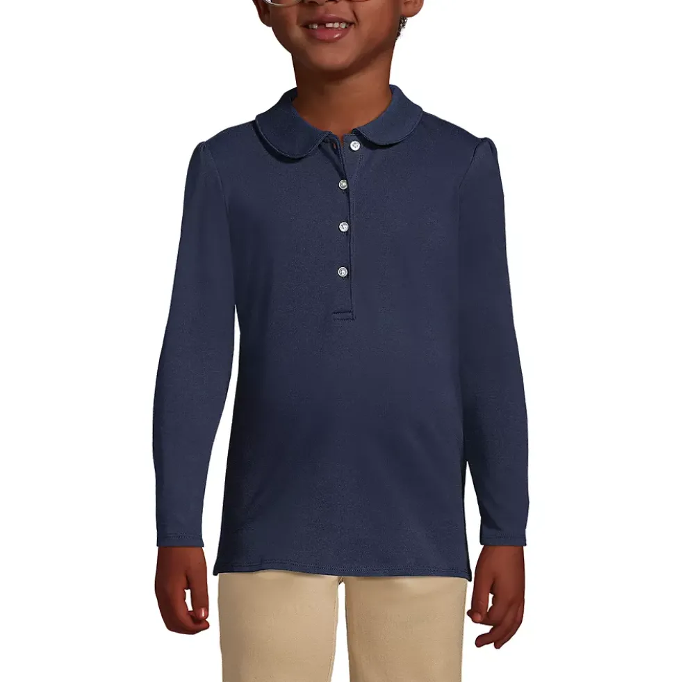 School Uniform Girls Long Sleeve Peter Pan Collar Polo Shirt