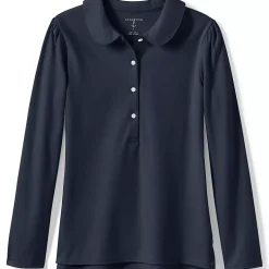School Uniform Girls Long Sleeve Peter Pan Collar Polo Shirt