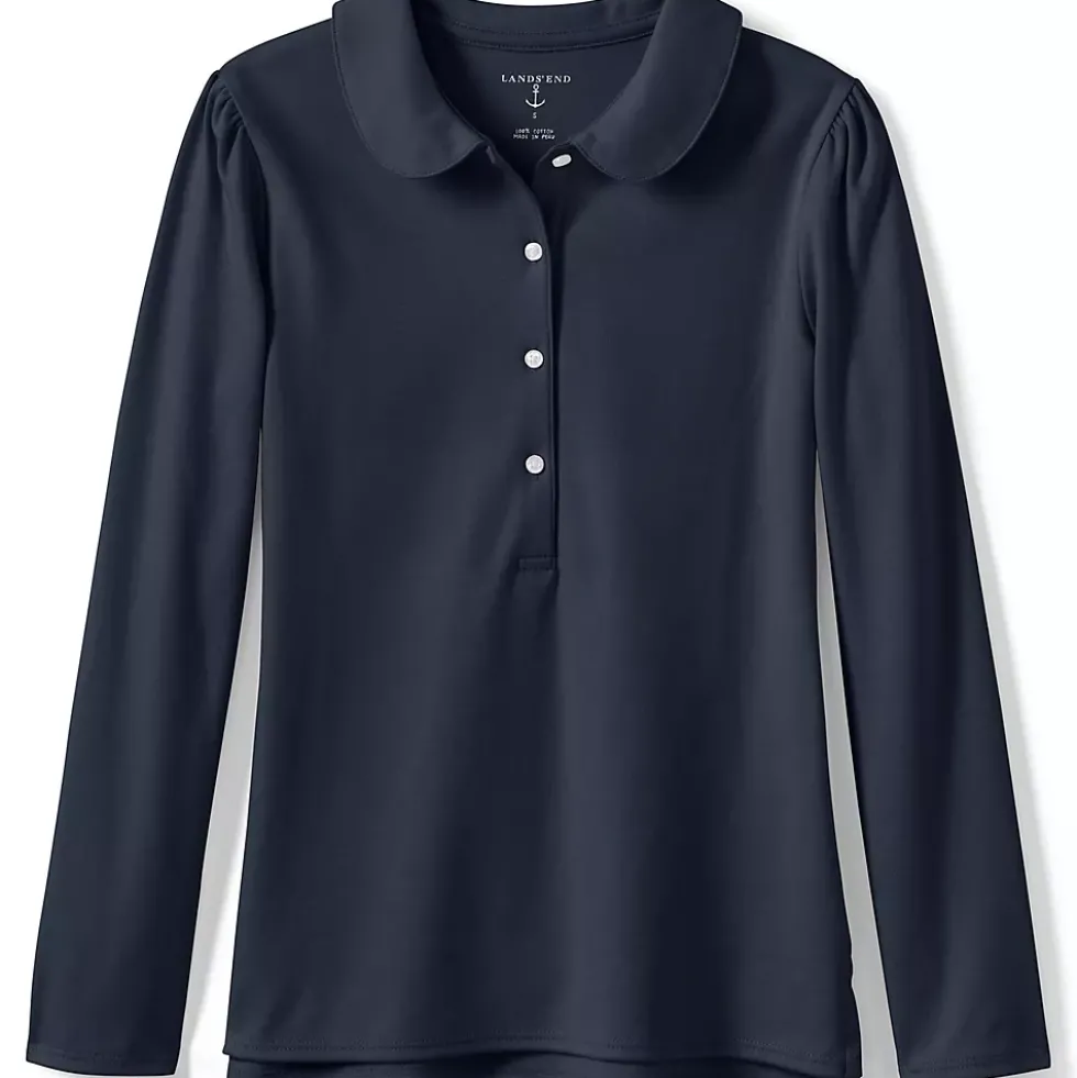 School Uniform Girls Long Sleeve Peter Pan Collar Polo Shirt