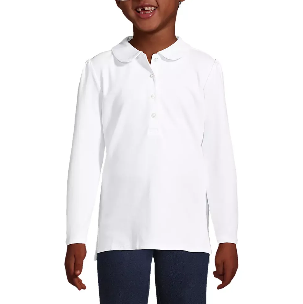 School Uniform Girls Long Sleeve Peter Pan Collar Polo Shirt