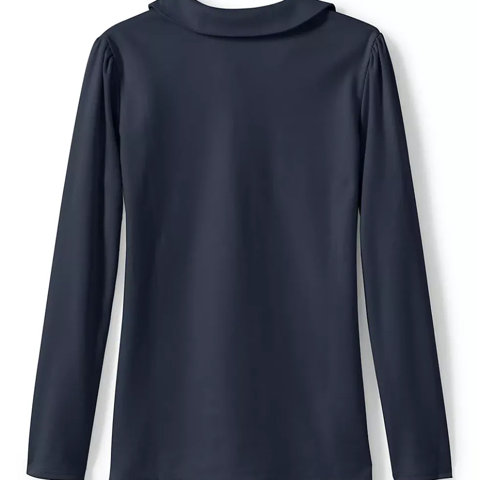 School Uniform Girls Long Sleeve Peter Pan Collar Polo Shirt