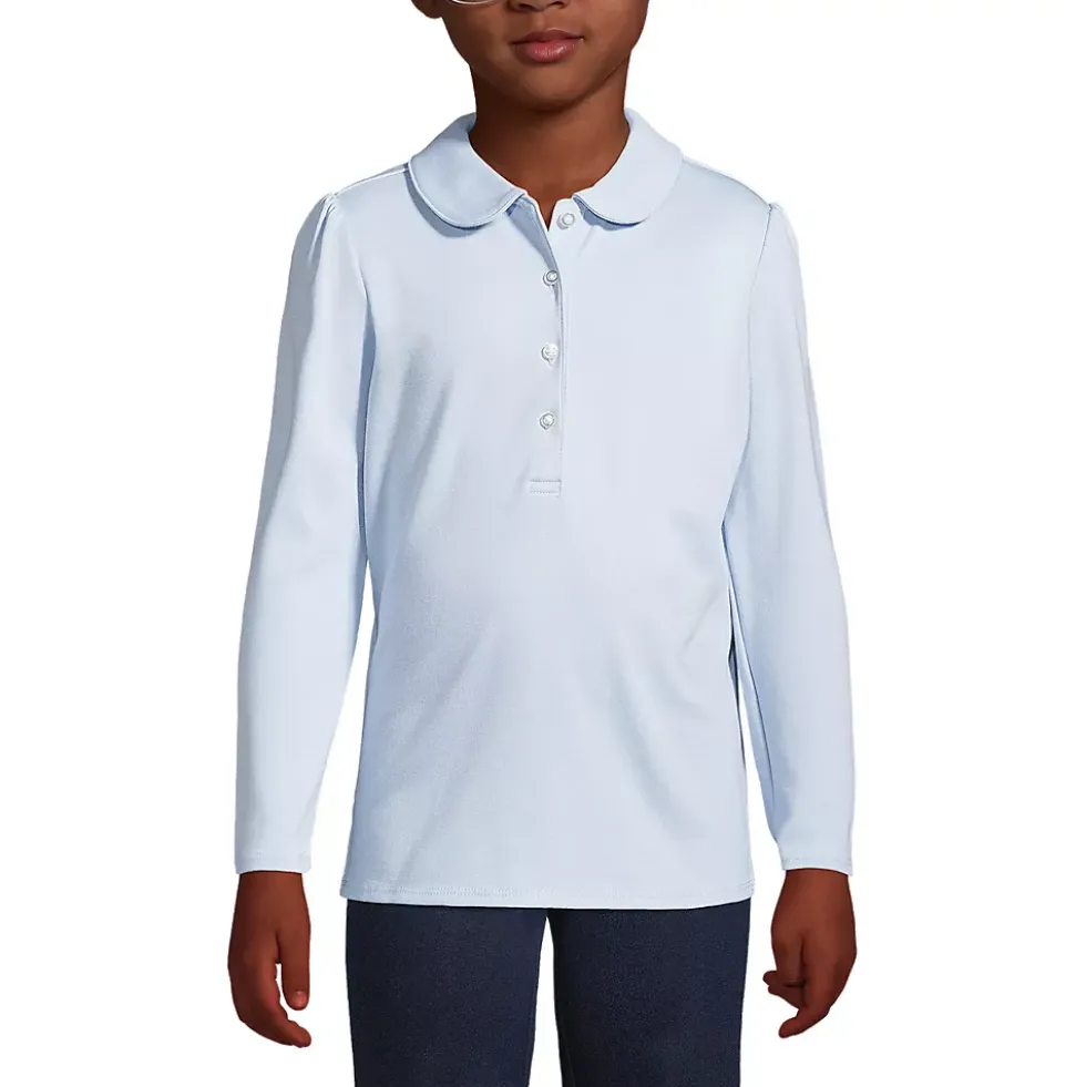 School Uniform Girls Long Sleeve Peter Pan Collar Polo Shirt