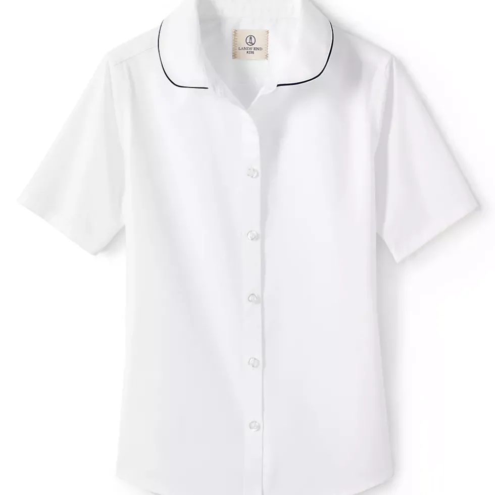 School Uniform Girls Piped Peter Pan Collar Broadcloth Shirt