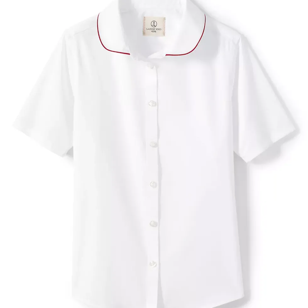 School Uniform Girls Piped Peter Pan Collar Broadcloth Shirt