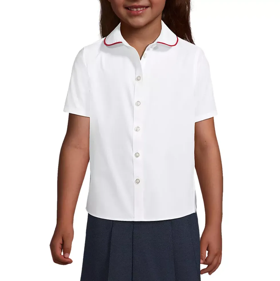 School Uniform Girls Piped Peter Pan Collar Broadcloth Shirt