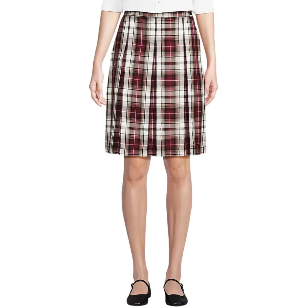 School Uniform Girls Plaid Box Pleat Skirt Top of the Knee