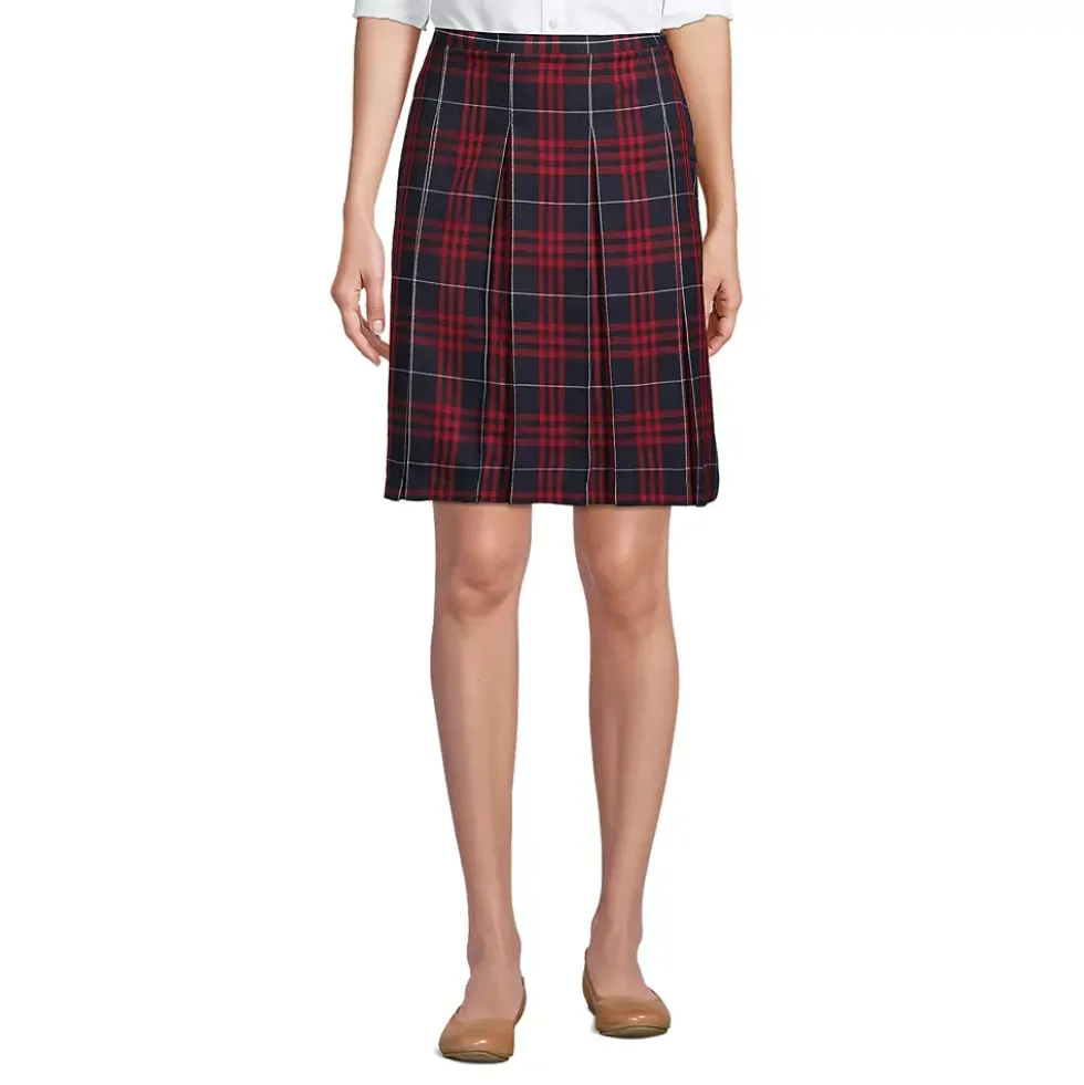 School Uniform Girls Plaid Box Pleat Skirt Top of the Knee