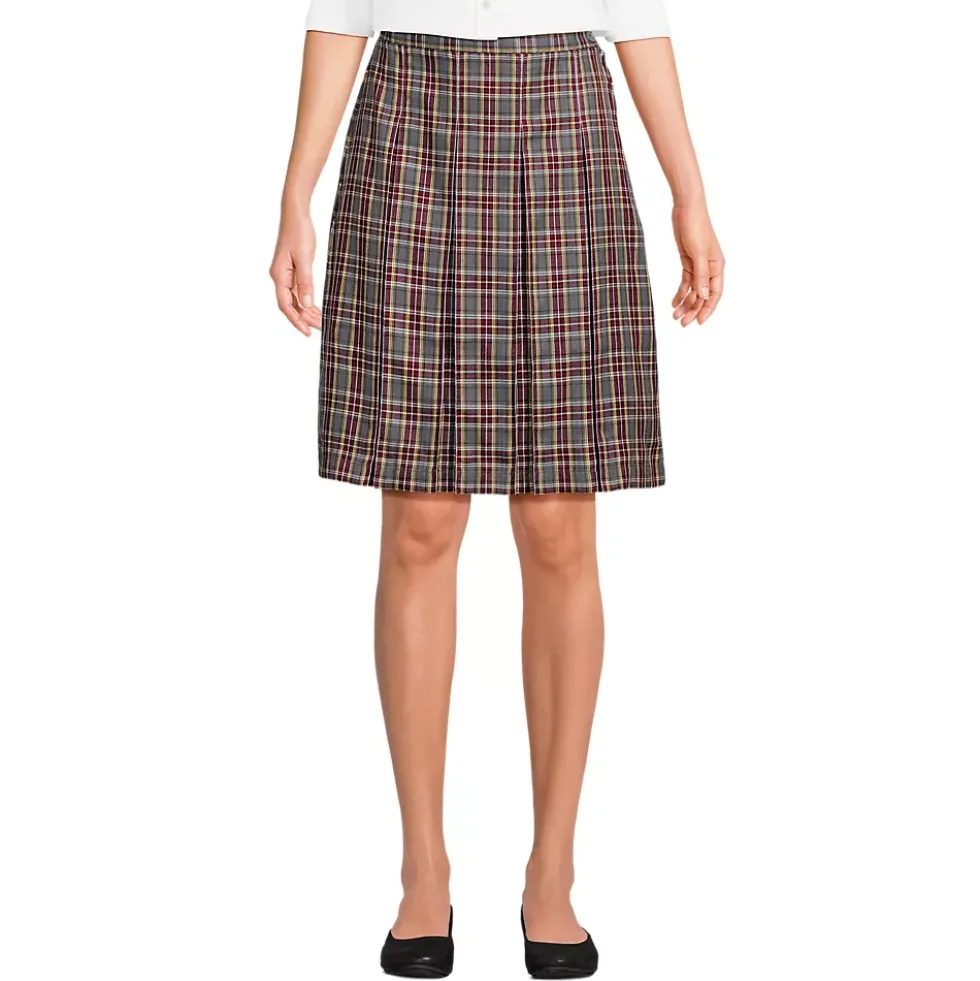 School Uniform Girls Plaid Box Pleat Skirt Top of the Knee
