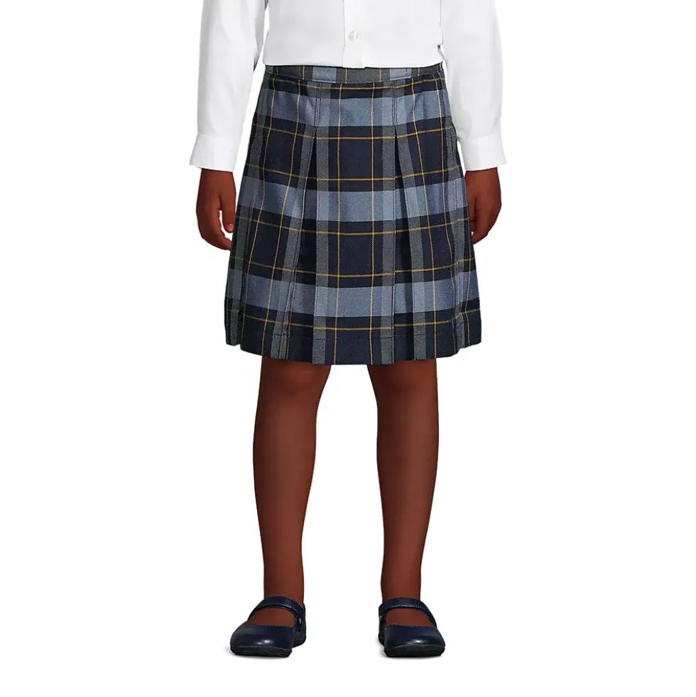 School Uniform Girls Plaid Box Pleat Skirt Top of the Knee