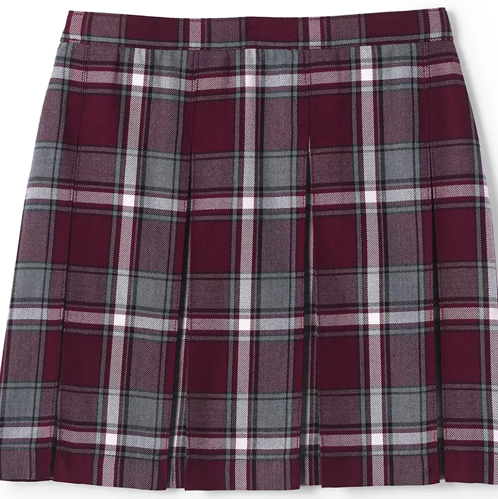 School Uniform Girls Plaid Box Pleat Skirt Top of the Knee