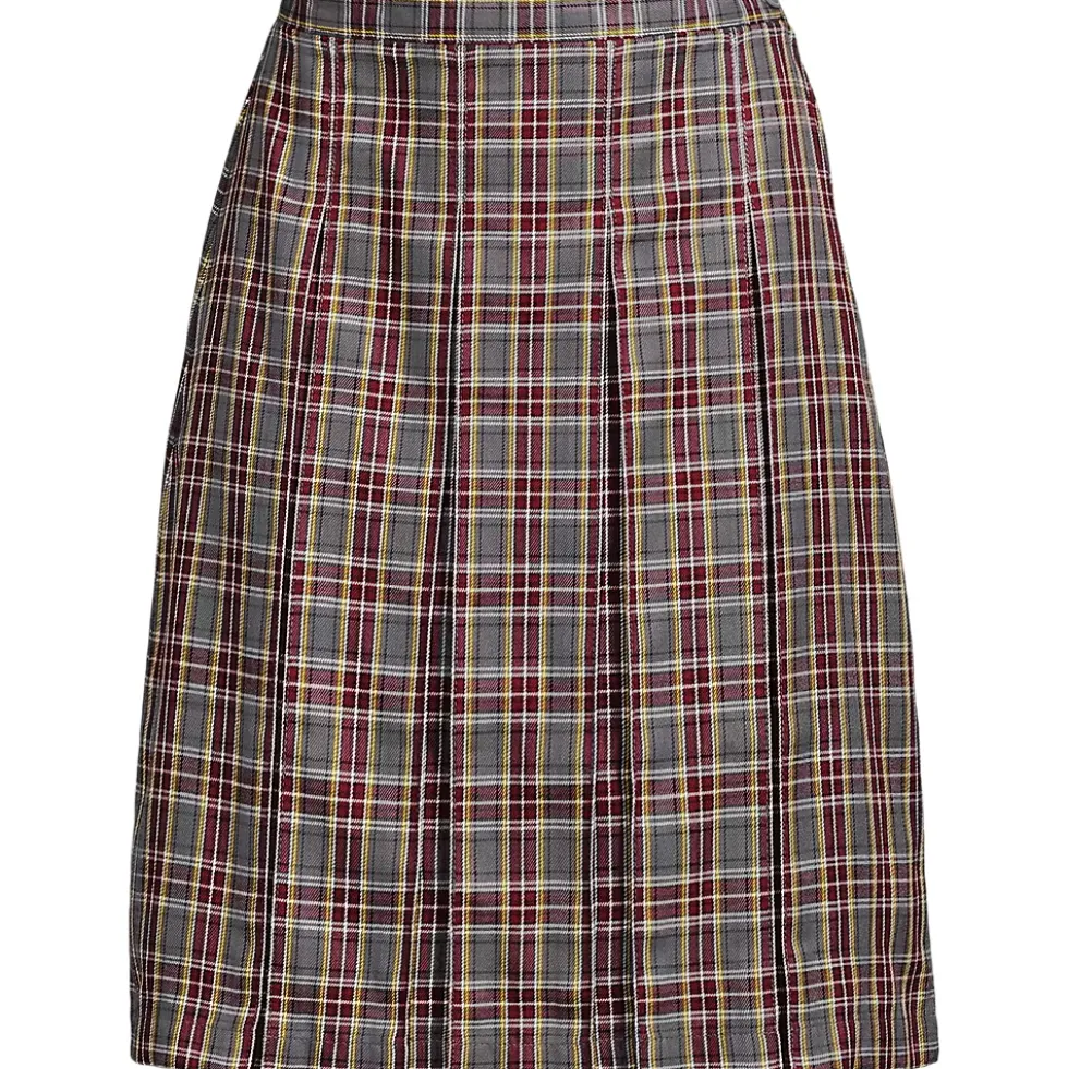 School Uniform Girls Plaid Box Pleat Skirt Top of the Knee