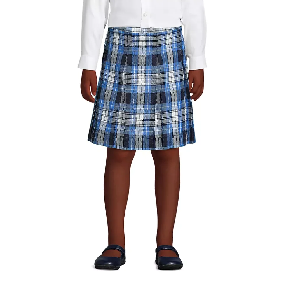 School Uniform Girls Plaid Box Pleat Skirt Top of the Knee