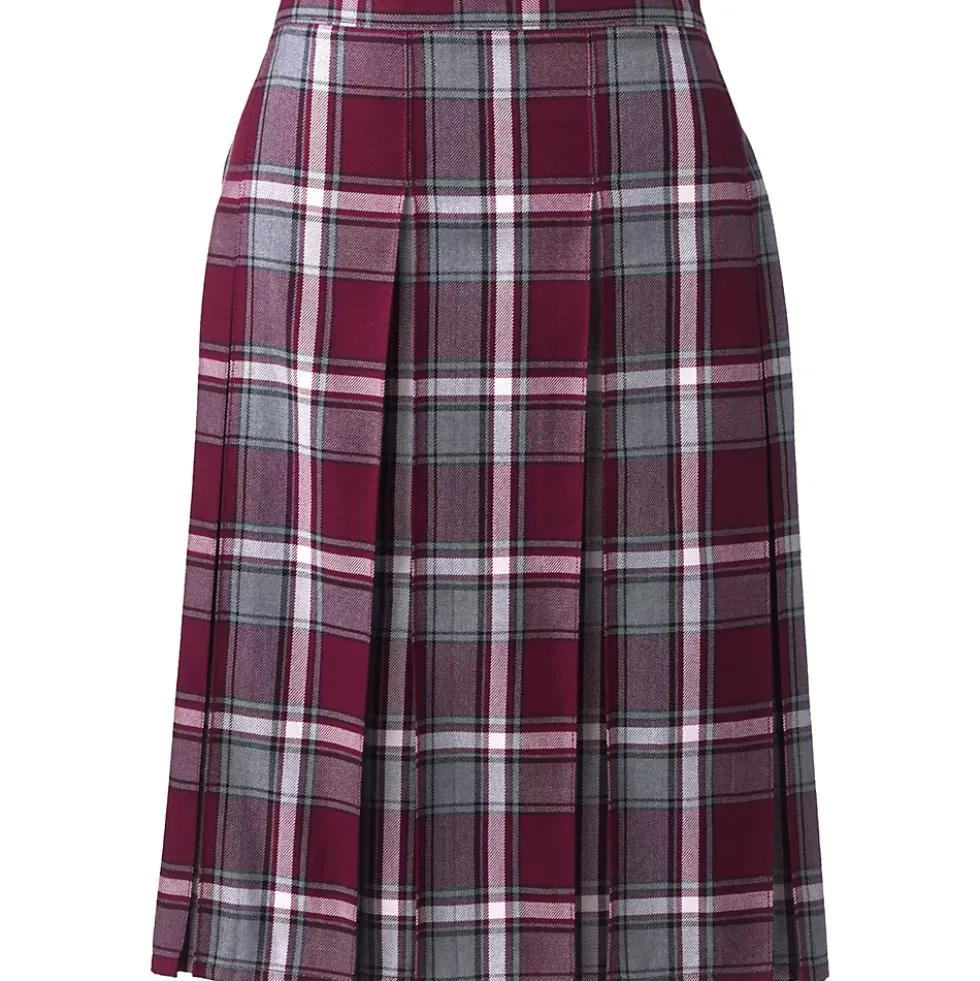 School Uniform Girls Plaid Box Pleat Skirt Top of the Knee