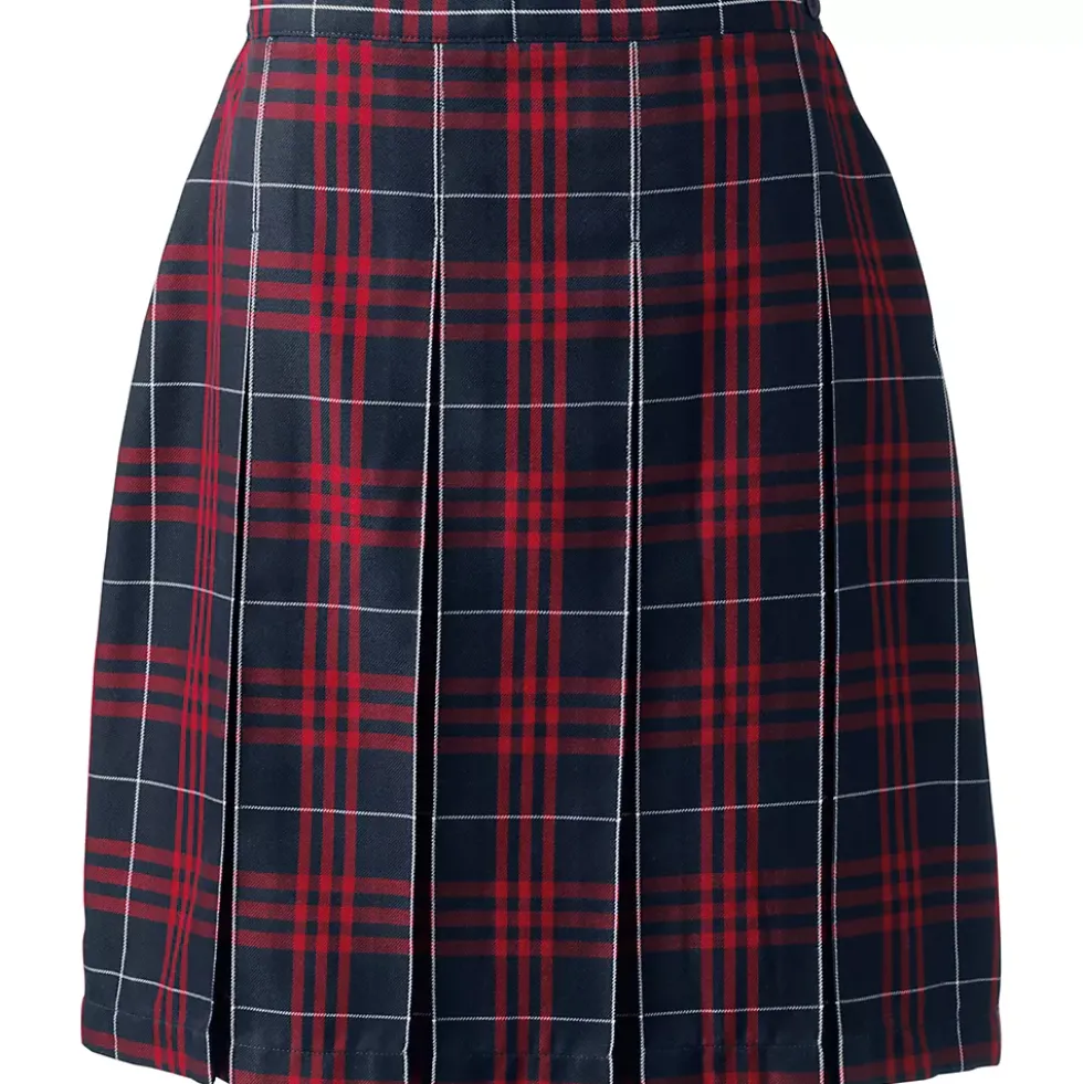 School Uniform Girls Plaid Box Pleat Skirt Top of the Knee