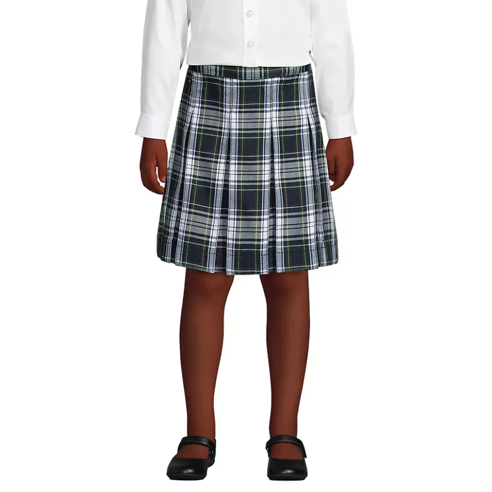 School Uniform Girls Plaid Box Pleat Skirt Top of the Knee