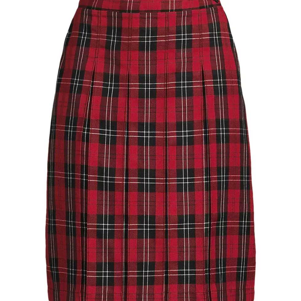 School Uniform Girls Plaid Box Pleat Skirt Top of the Knee