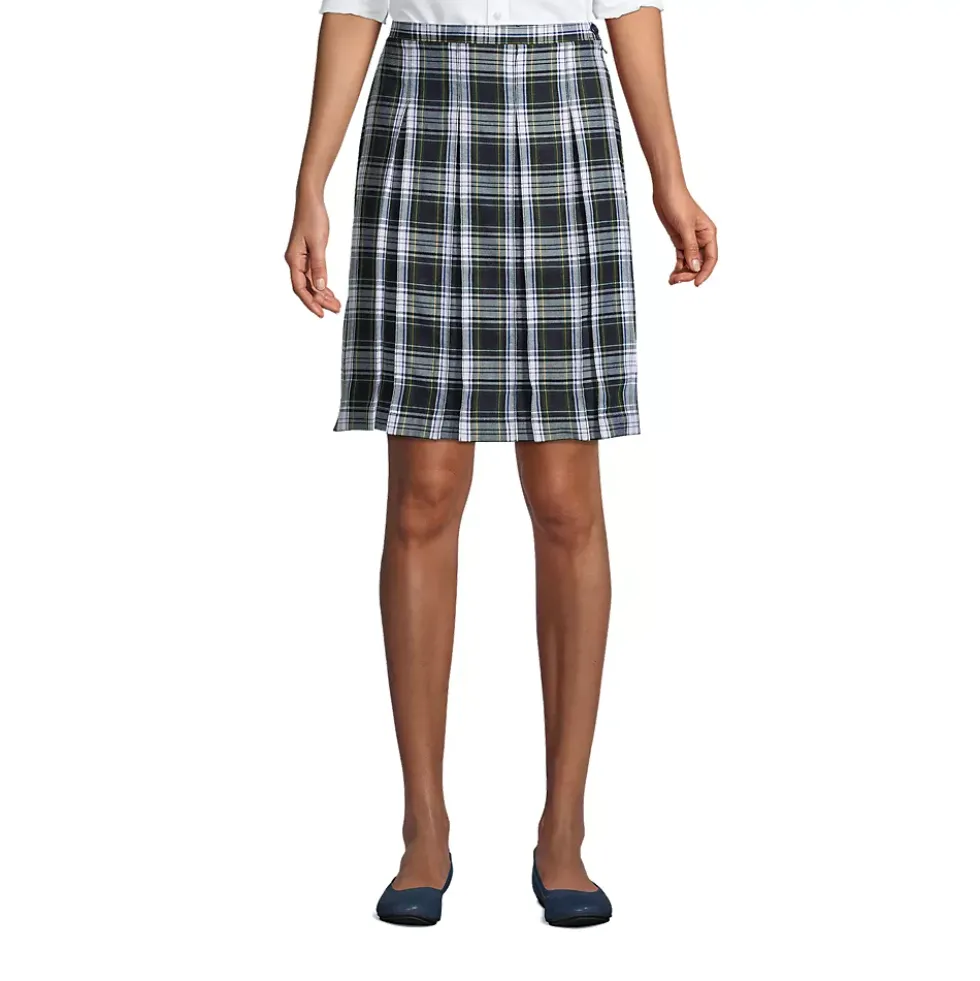 School Uniform Girls Plaid Box Pleat Skirt Top of the Knee
