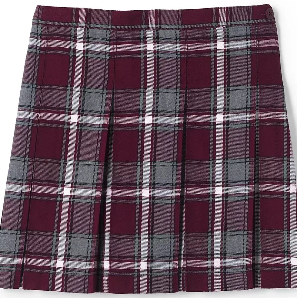 School Uniform Girls Plaid Box Pleat Skirt Top of the Knee