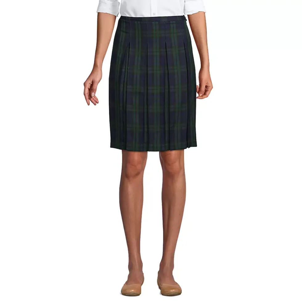School Uniform Girls Plaid Box Pleat Skirt Top of the Knee