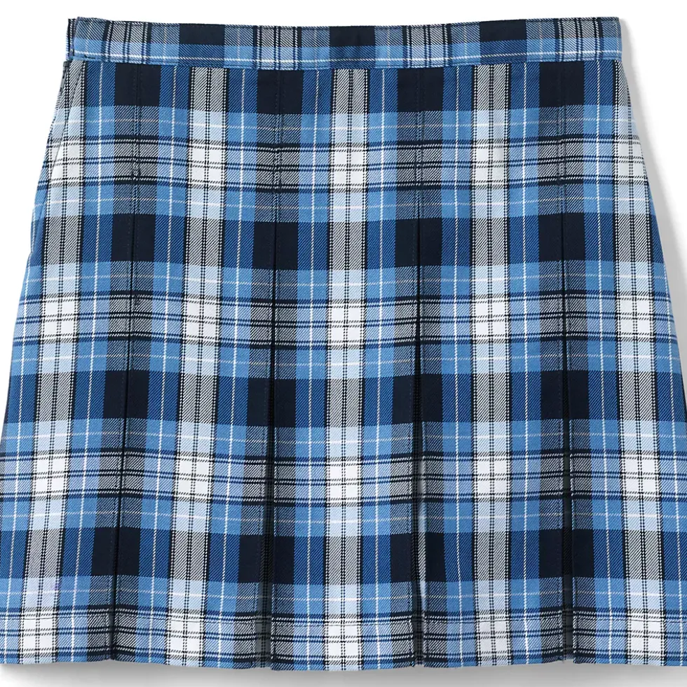 School Uniform Girls Plaid Box Pleat Skirt Top of the Knee