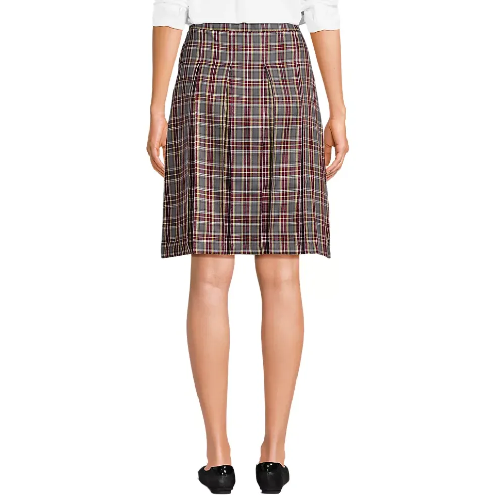 School Uniform Girls Plaid Box Pleat Skirt Top of the Knee