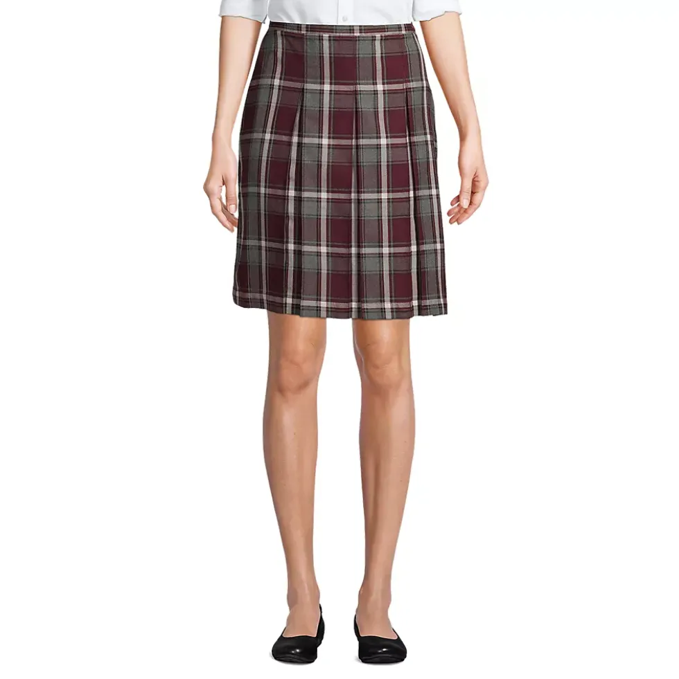 School Uniform Girls Plaid Box Pleat Skirt Top of the Knee
