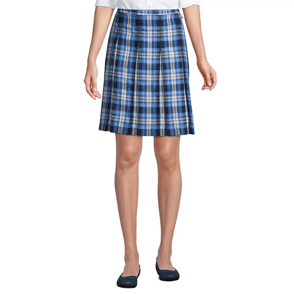 School Uniform Girls Plaid Box Pleat Skirt Top of the Knee