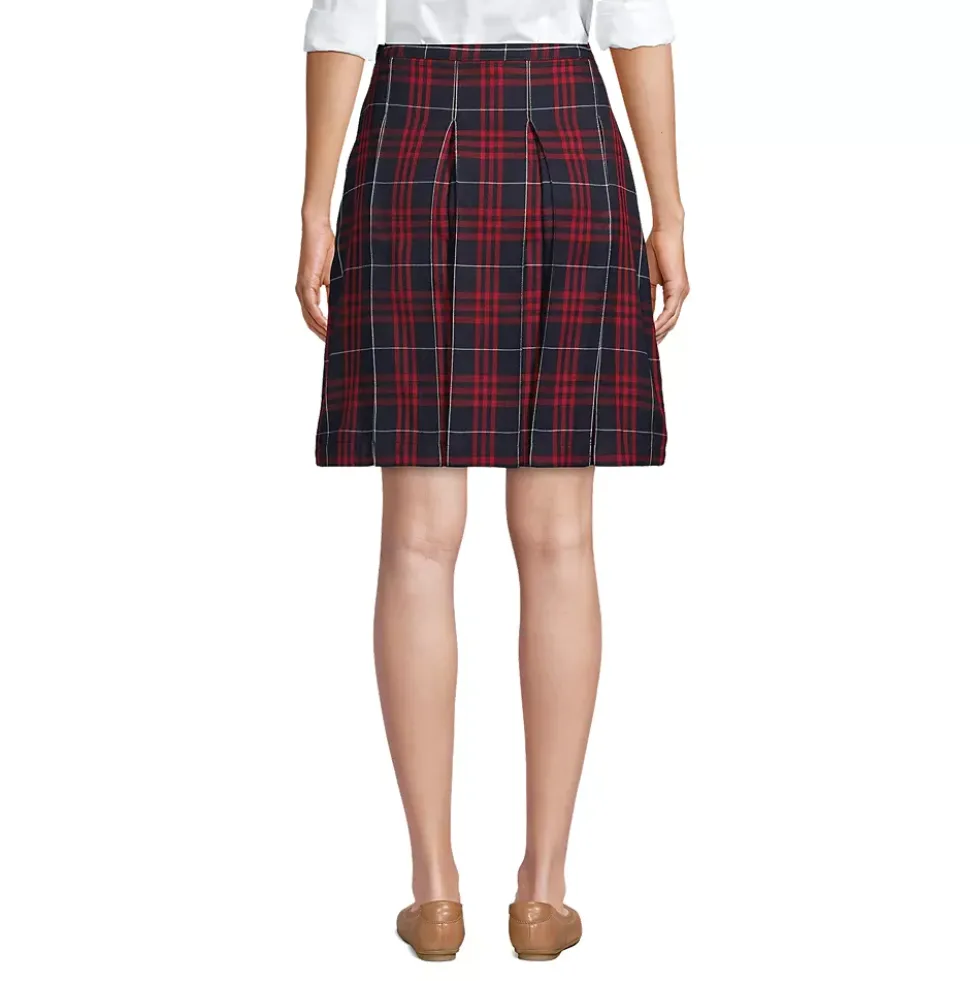 School Uniform Girls Plaid Box Pleat Skirt Top of the Knee