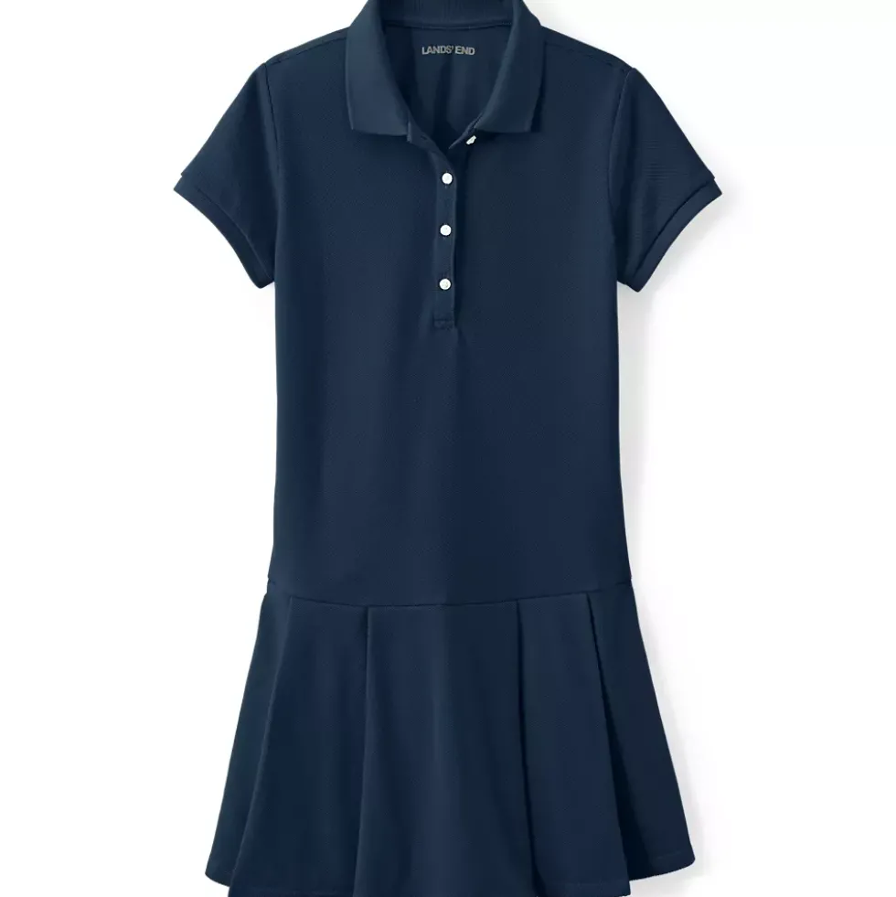 School Uniform Girls Short Sleeve Mesh Pleated Polo Dress