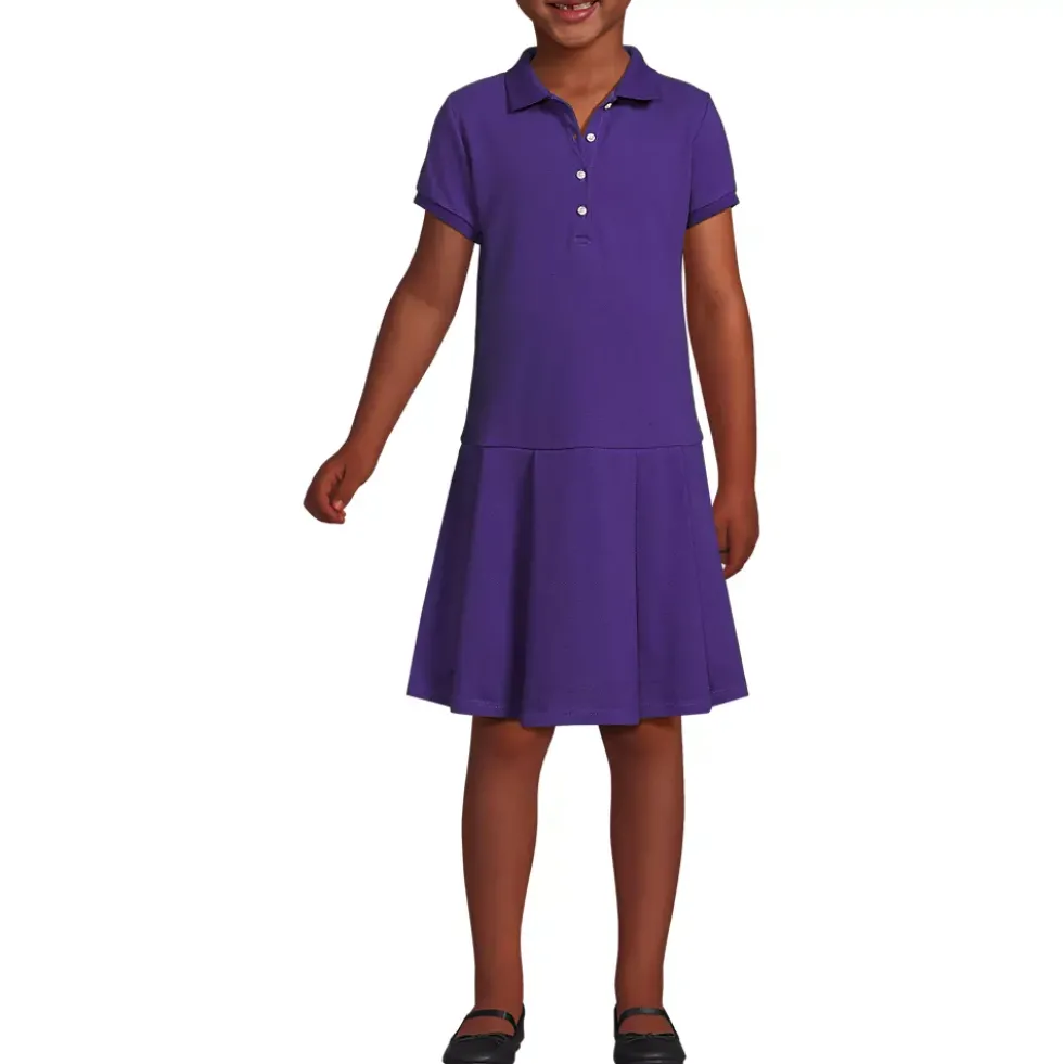 School Uniform Girls Short Sleeve Mesh Pleated Polo Dress