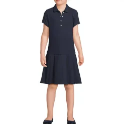 School Uniform Girls Short Sleeve Mesh Pleated Polo Dress