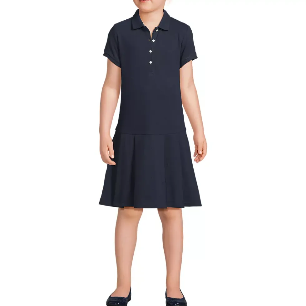 School Uniform Girls Short Sleeve Mesh Pleated Polo Dress
