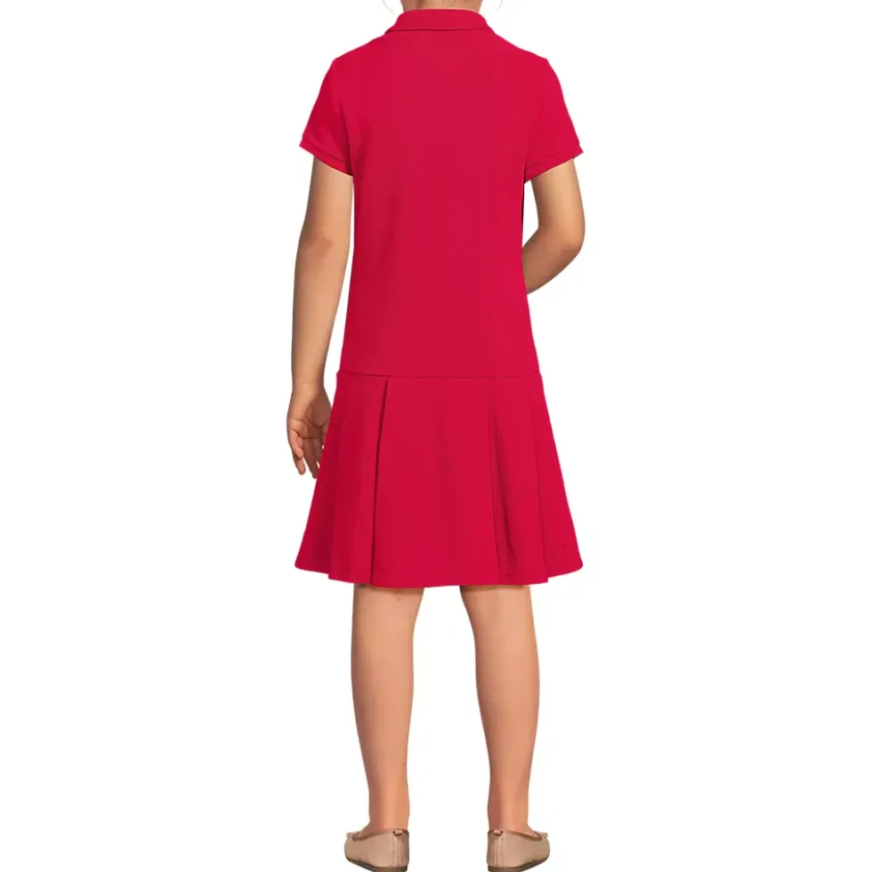 School Uniform Girls Short Sleeve Mesh Pleated Polo Dress