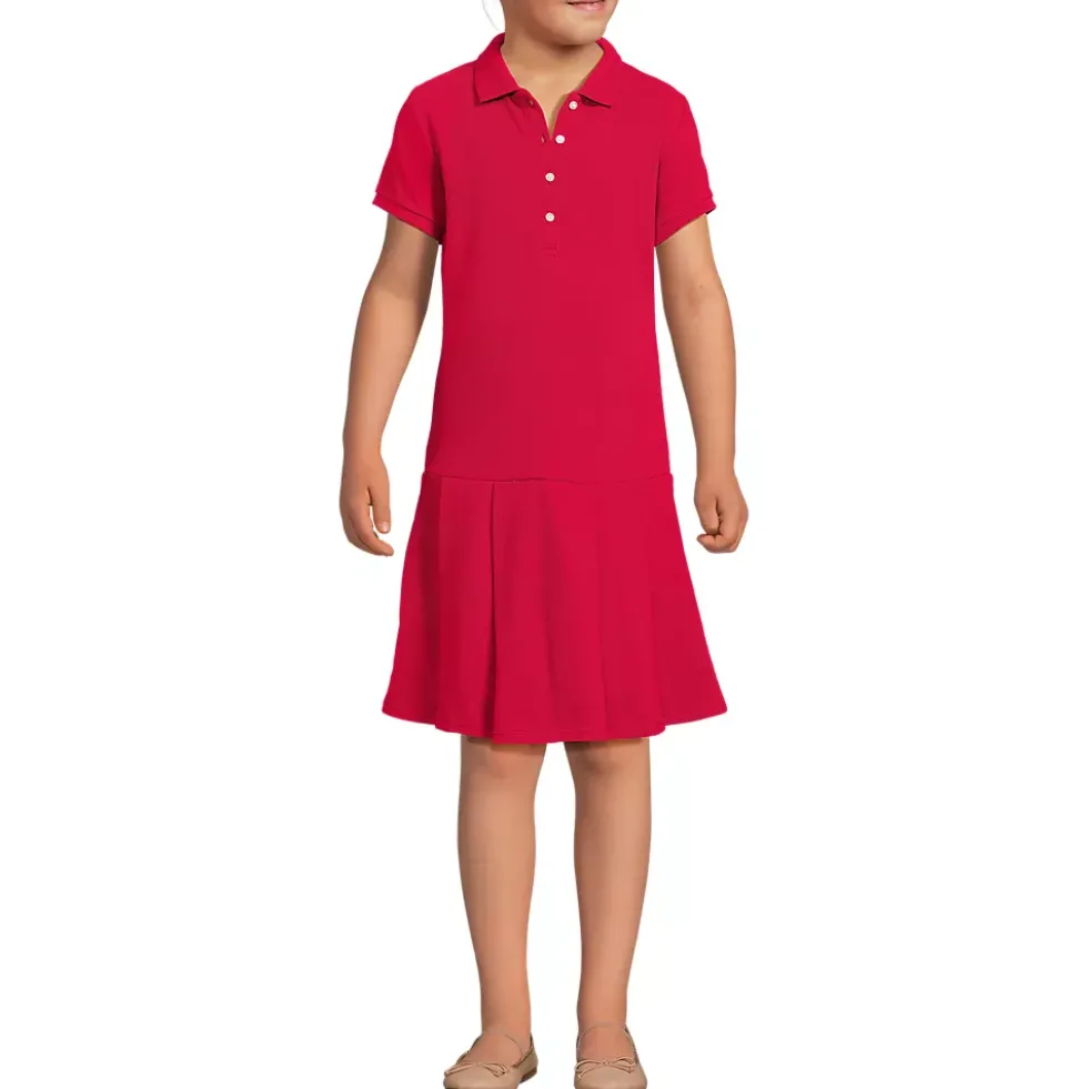 School Uniform Girls Short Sleeve Mesh Pleated Polo Dress