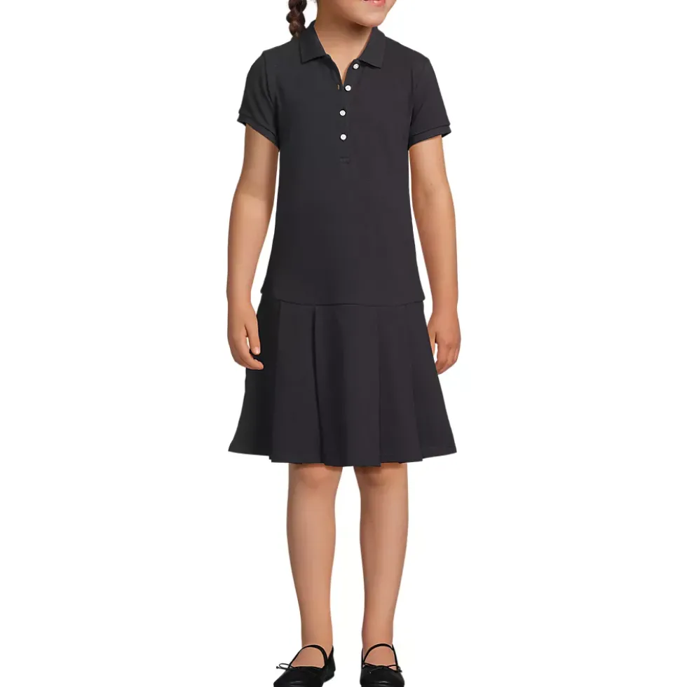 School Uniform Girls Short Sleeve Mesh Pleated Polo Dress