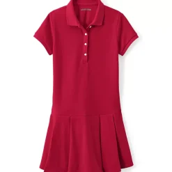 School Uniform Girls Short Sleeve Mesh Pleated Polo Dress
