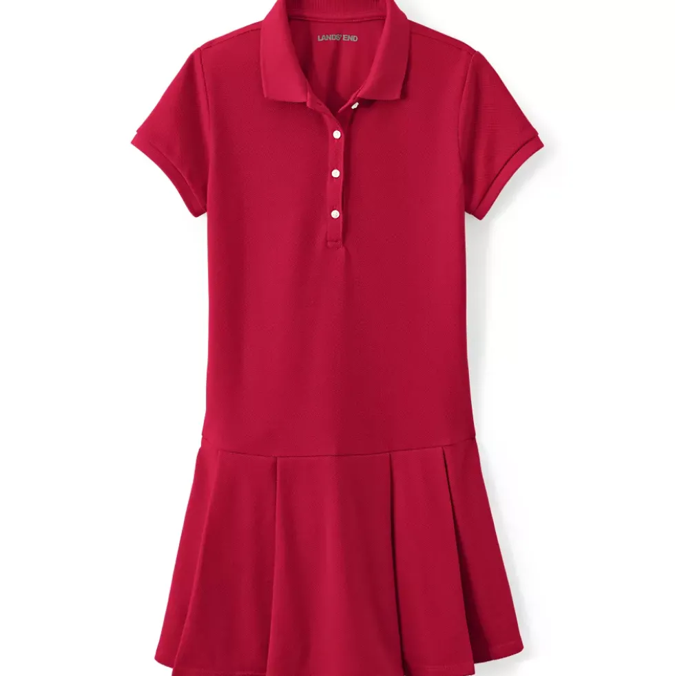 School Uniform Girls Short Sleeve Mesh Pleated Polo Dress