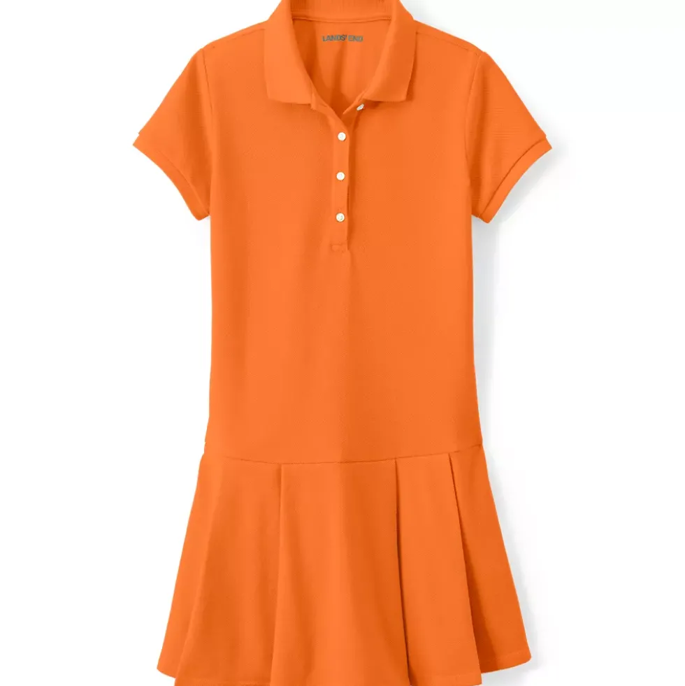 School Uniform Girls Short Sleeve Mesh Pleated Polo Dress