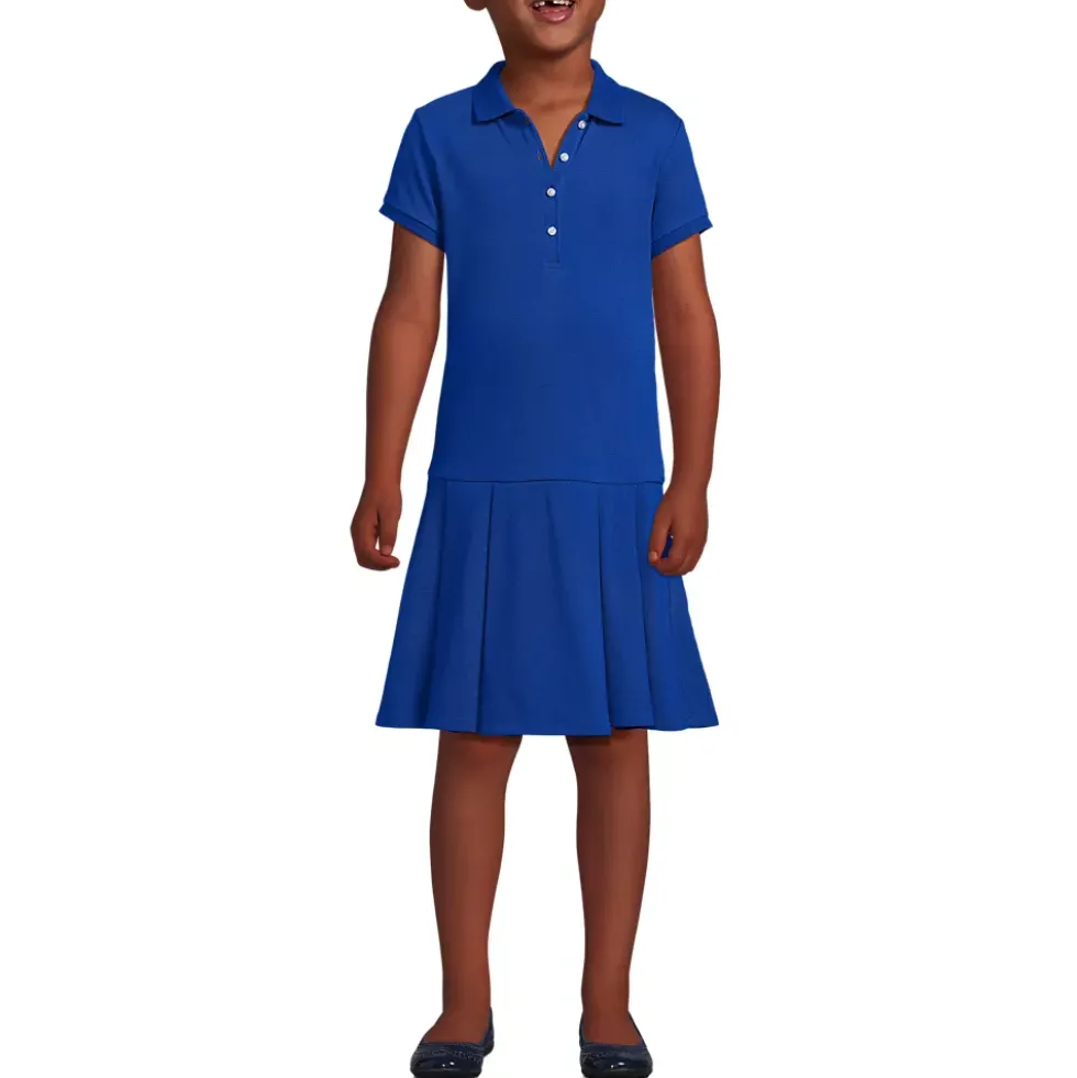 School Uniform Girls Short Sleeve Mesh Pleated Polo Dress