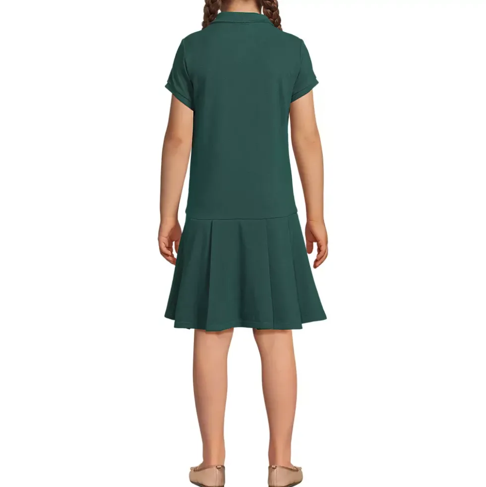 School Uniform Girls Short Sleeve Mesh Pleated Polo Dress