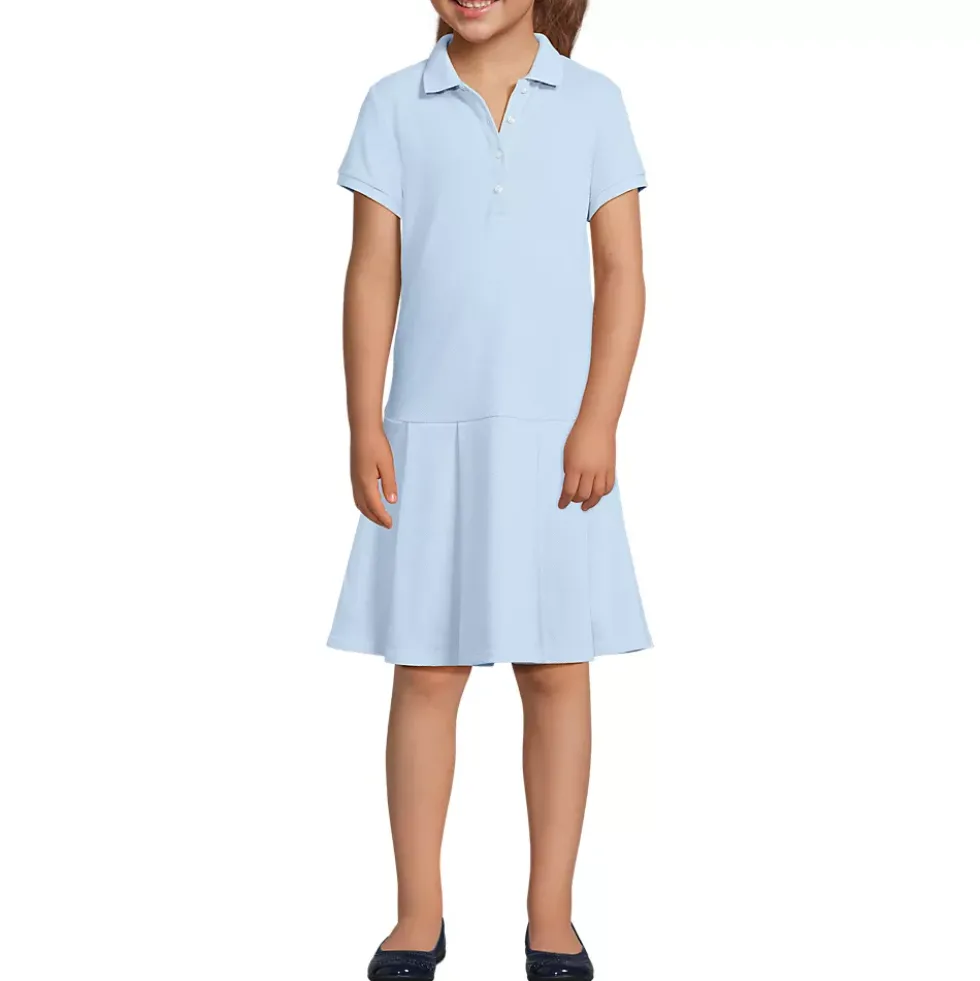 School Uniform Girls Short Sleeve Mesh Pleated Polo Dress