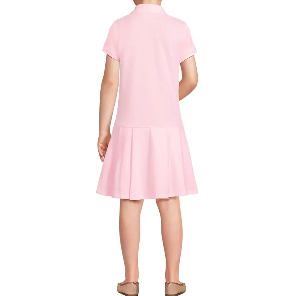 School Uniform Girls Short Sleeve Mesh Pleated Polo Dress